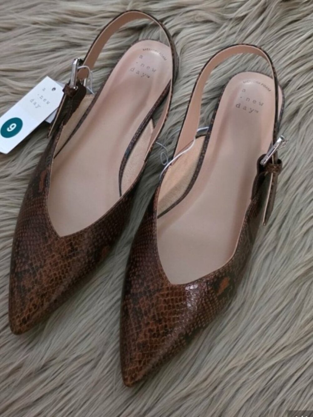 Woman's Pointed Toe Slingback Flats in Brown & Black Snake Print - Picture 4 of 4